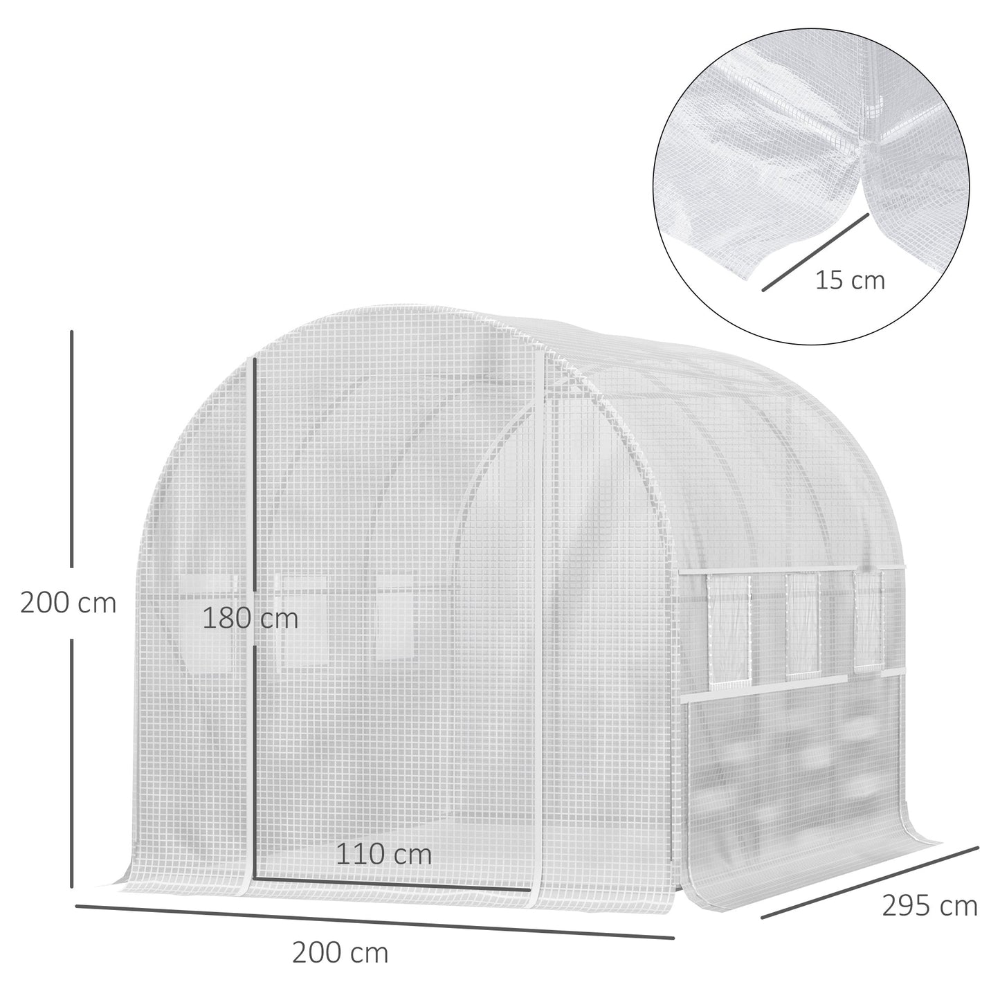 Tunel foliowy Outsunny Walk-in Szklarnia Szklarnia z rolowanymi ścianami bocznymi, odporna na promieniowanie UV osłona z PE, 3 x 2 x 2 m, biały