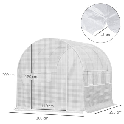 Tunel foliowy Outsunny Walk-in Szklarnia Szklarnia z rolowanymi ścianami bocznymi, odporna na promieniowanie UV osłona z PE, 3 x 2 x 2 m, biały