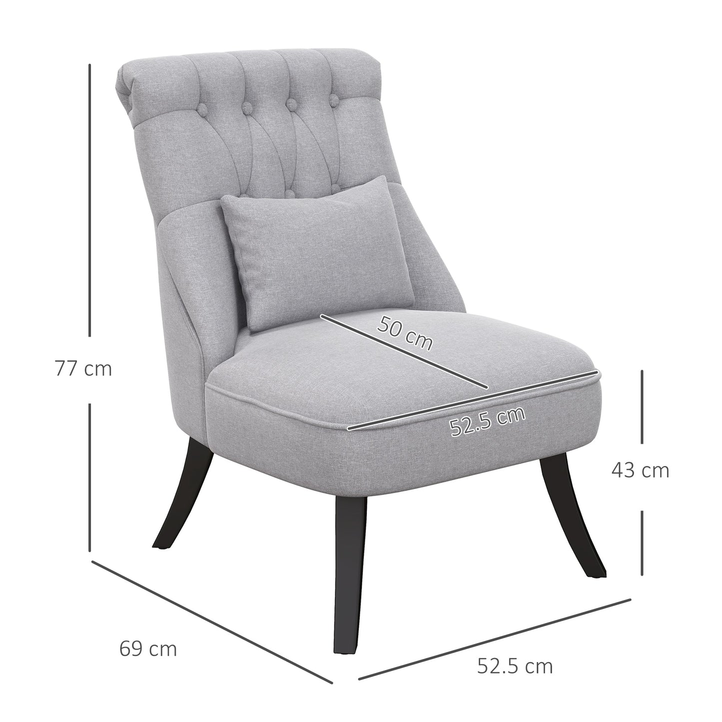 HOMCOM Tub Chair, Armless Single Sofa, Modern Button Tufted Armchair, Upholstered Linen Fabric Longue Accent Chair for Living Room, Bedroom, Set of 2, Grey