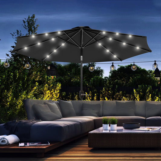 Parasol ogrodowy Outsunny 2,7 ​​m z korbką i 24 diodami LED, czarny