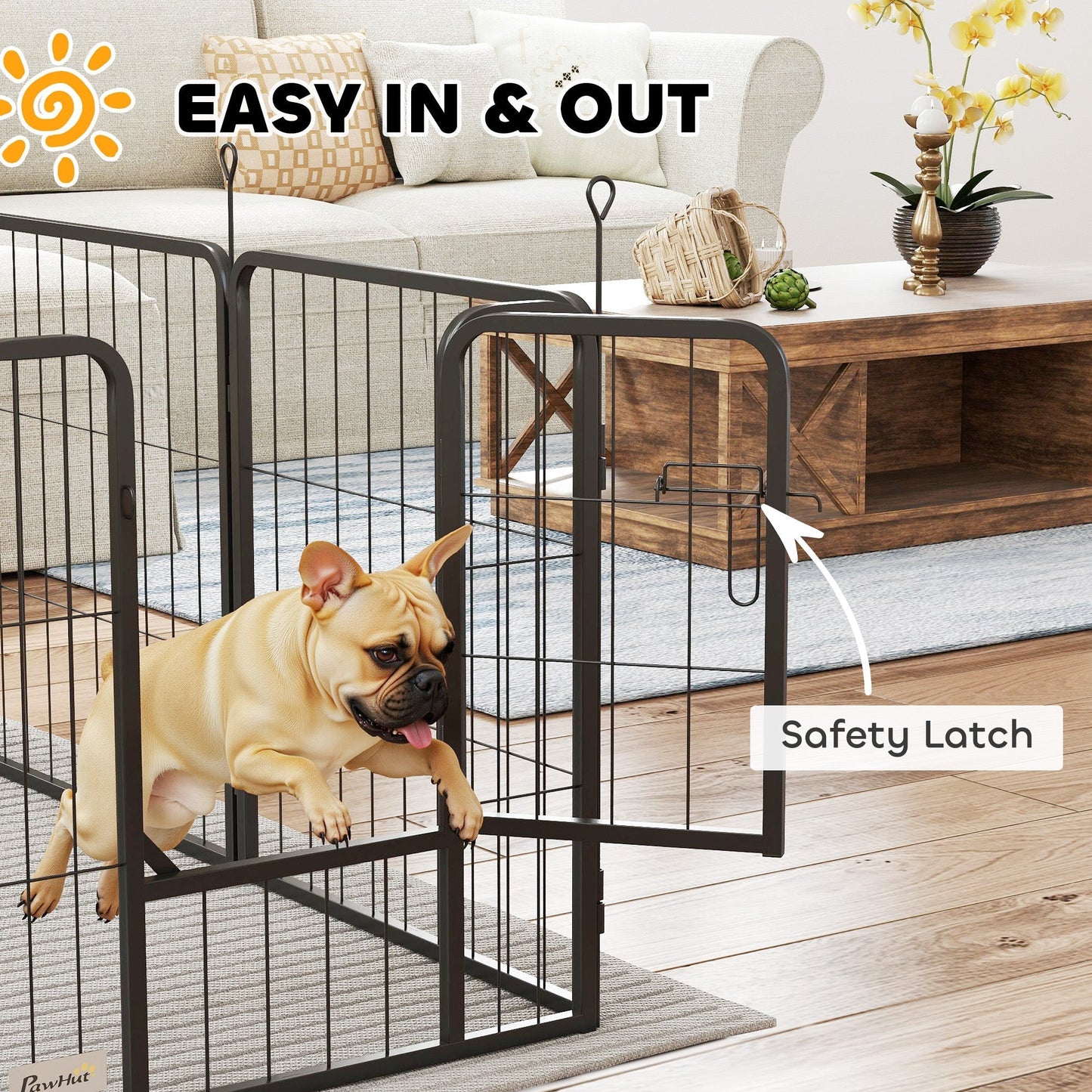 PawHut Six-Panel Dog Playpen with Door, for Small Dogs, Indoors, Outdoors, 60cm Tall, Black
