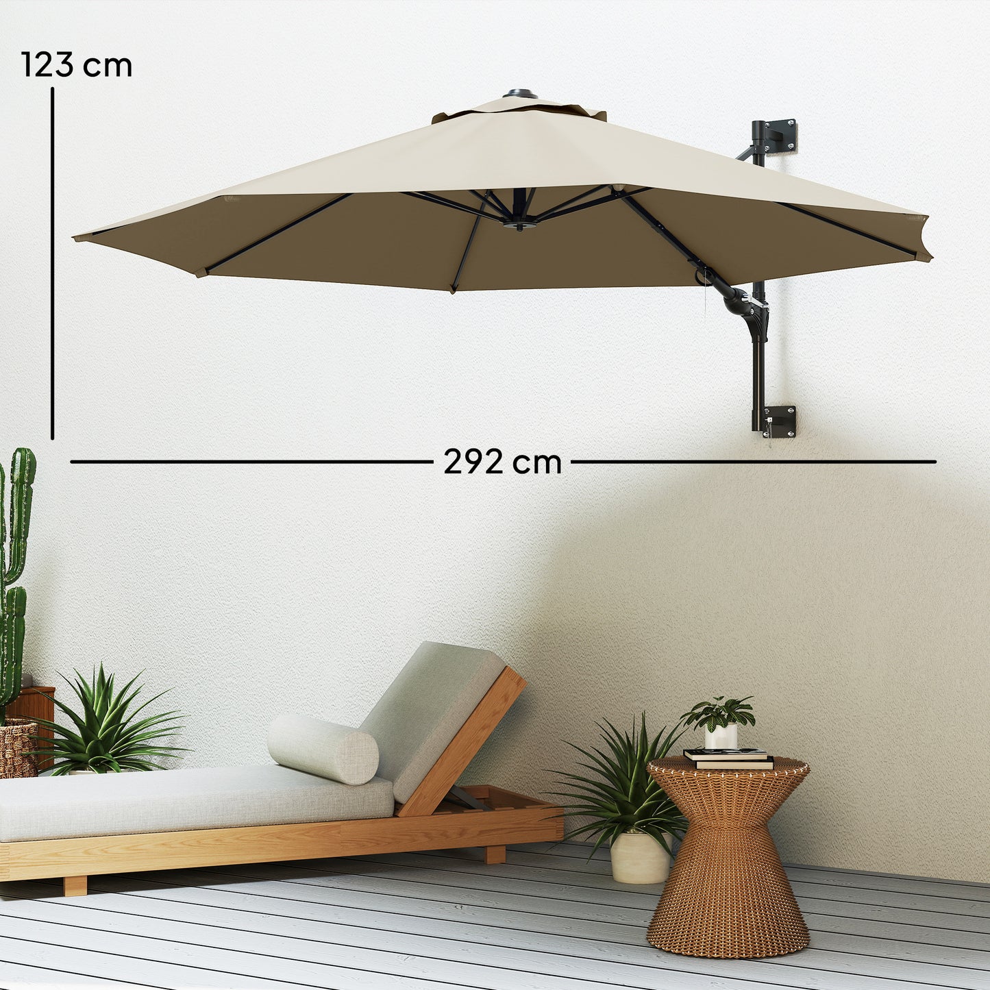 Outsunny 3(m) Parasol ścienny z uchwytem - khaki