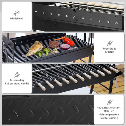 Outsunny Charcoal Trolley BBQ Garden Outdoor Barbecue Cooking Grill High Temperature Powder Wheel 85x36x90cm New