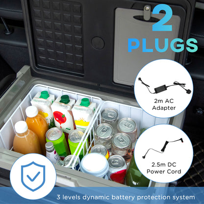Outsunny 50L Car Refrigerator, Portable Compressor Cooler Box, Fridge Freezer w/ Inner LED Light, Foldable Handles, Cup Holders, 12/24V DC and 110-240V AC for Campervan RV Boat Travel Down to -20√¢‚Äû∆í