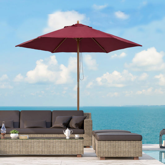 Outsunny 2,5 m Drewniany Parasol Ogrodowy Osłona Przeciwsłoneczna Patio Zewnętrzny Drewniany Baldachim Parasola Wino Czerwone