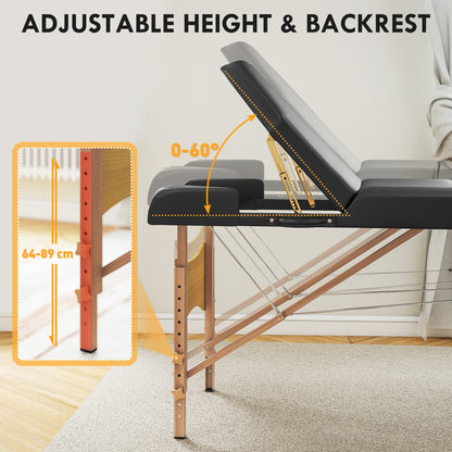 HOMCOM Adjustable Folding Massage Table - Black