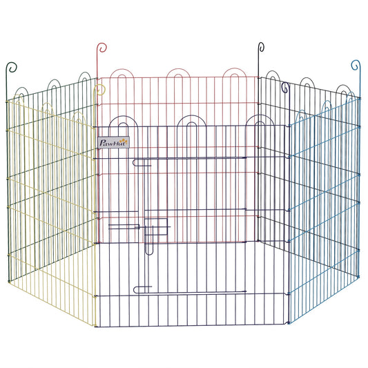 PawHut Pet Playpen Crate, z sześcioma panelami, drzwiami, do użytku wewnątrz i na zewnątrz