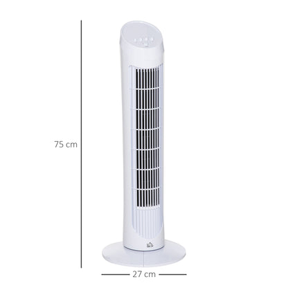 30" Oscillating Tower Fan 3 Speed Mode Ultra Slim Indoor Air Refresher Cooling Machine Noise Reduction - White