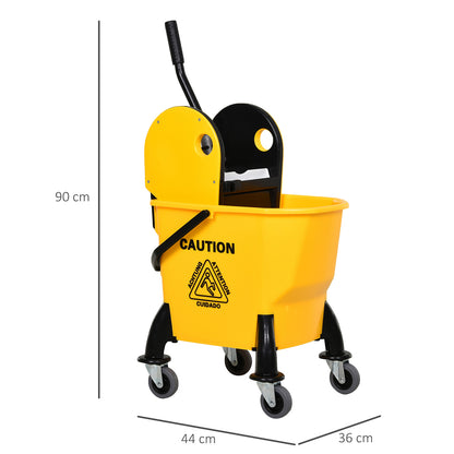 HOMCOM 25L Mop Bucket, with Wringer, Wheels and Handle - Yellow