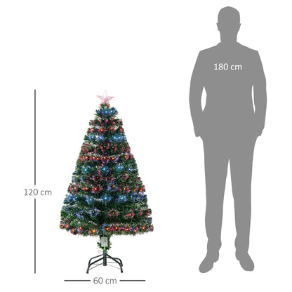 HOMCOM 4 Feet Prelit Artificial Christmas Tree with Multi-Coloured Fiber Optic LED Light, Holiday Home Xmas Decoration, Green