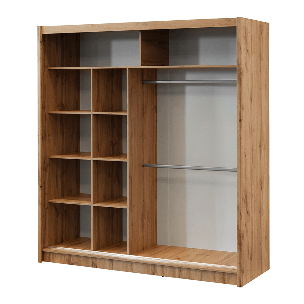 Oak Wotan / White Mirrored Sliding Door Wardrobe 203cm – WINDSOR