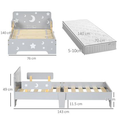 ZONEKIZ Kids Toddler Bed, with Star and Moon Patterns, Side Rails, for Ages 3-6 Years - Grey