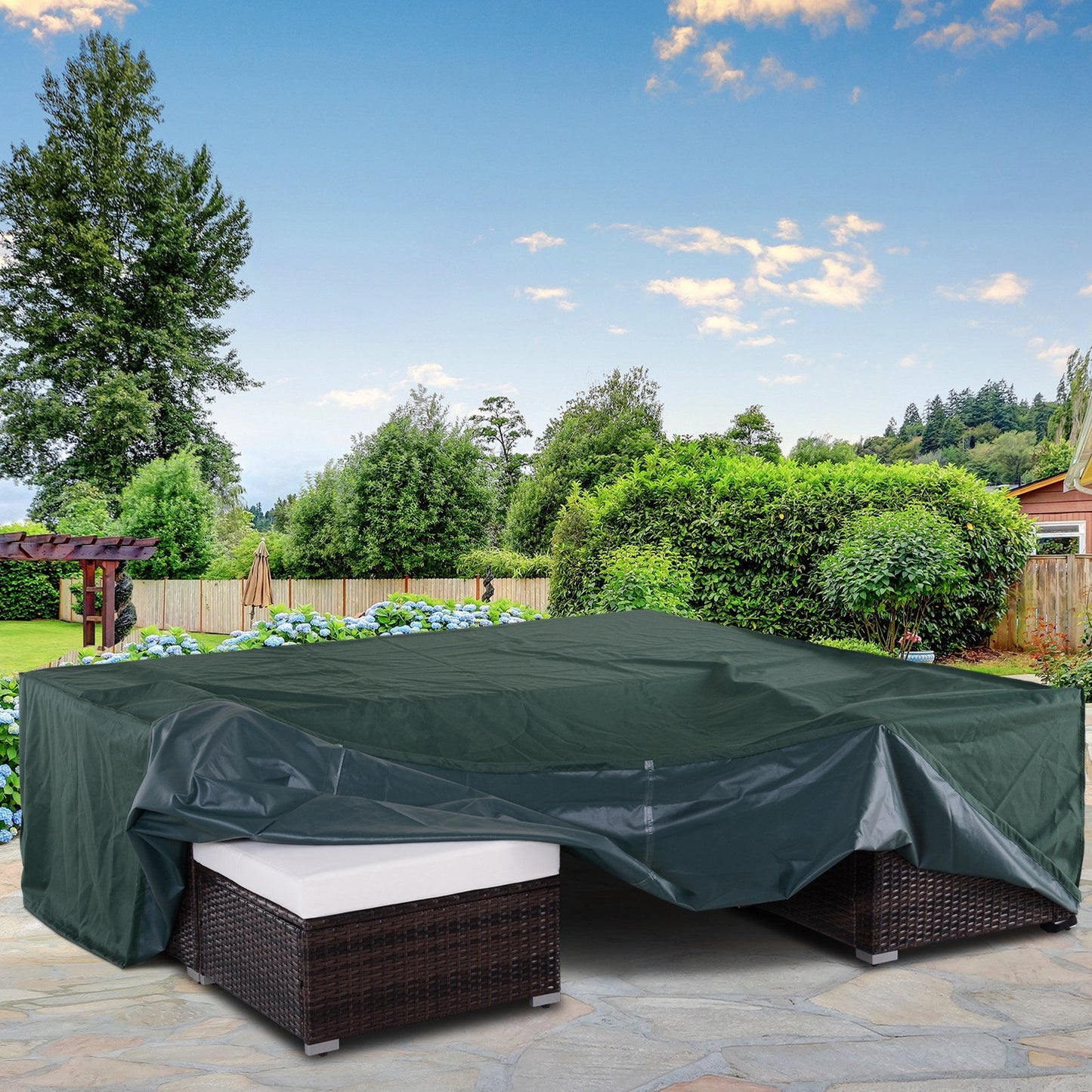 Outsunny Large Patio Garden Furniture Set Cover 600D Oxford Square Waterproof, 230 x 230 x 70 cm, Green