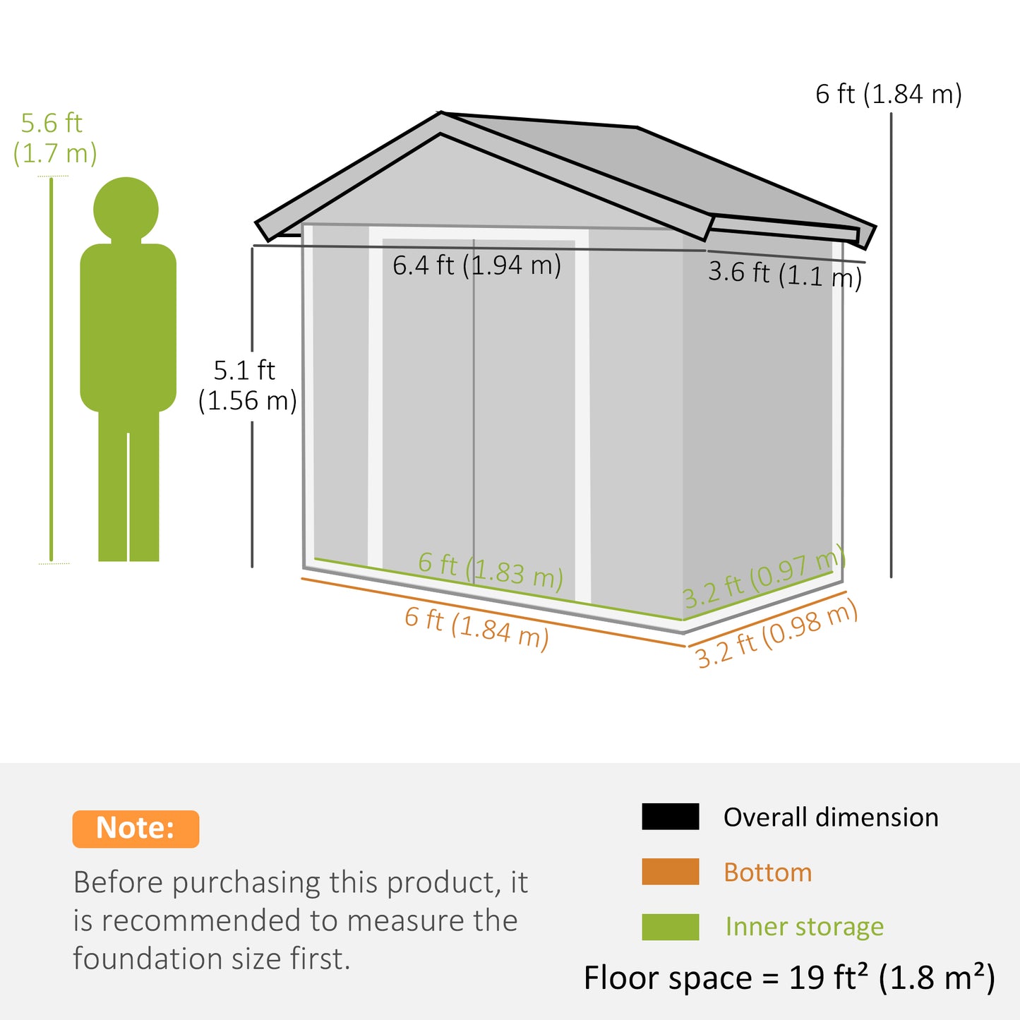 Outsunny 6,5ft x 3,5ft Metalowy ogrodowy schowek na narzędzia zewnętrzne z podwójnymi drzwiami przesuwnymi i 4 otworami wentylacyjnymi, zielony
