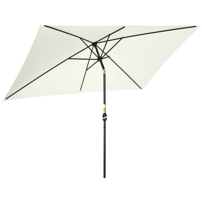 Outsunny 3x2m Garden Parasol Umbrella with Aluminium Pole, Tilt and Crank, Rectangular Outdoor Table Parasol Sun Shade for Patio, Cream White