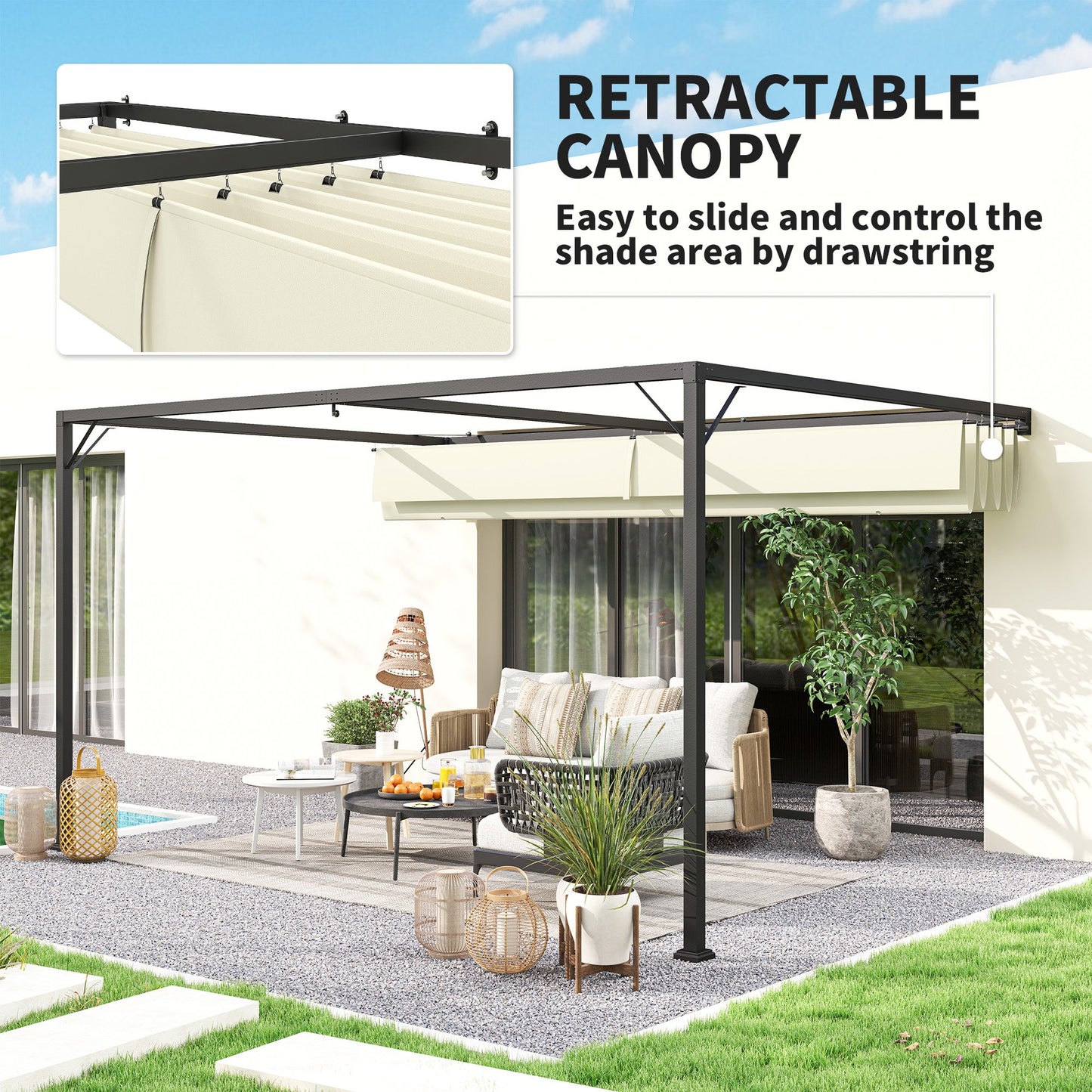 Outsunny 4 x 3 m Pergola, with Sliding Canopy - Cream