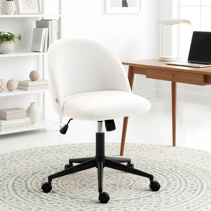 HOMCOM Teddy Fleece Office Chair with Wheels - Cream White