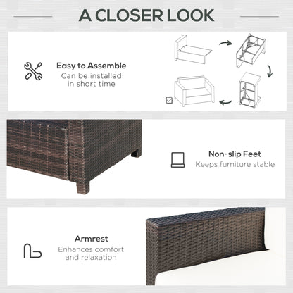 Outsunny 2-osobowe meble ogrodowe, sofa rattanowa z miękką wyściełaną poduszką i podłokietnikami, wiklinowa ogrodowa sofa dwuosobowa na patio, mieszany brąz
