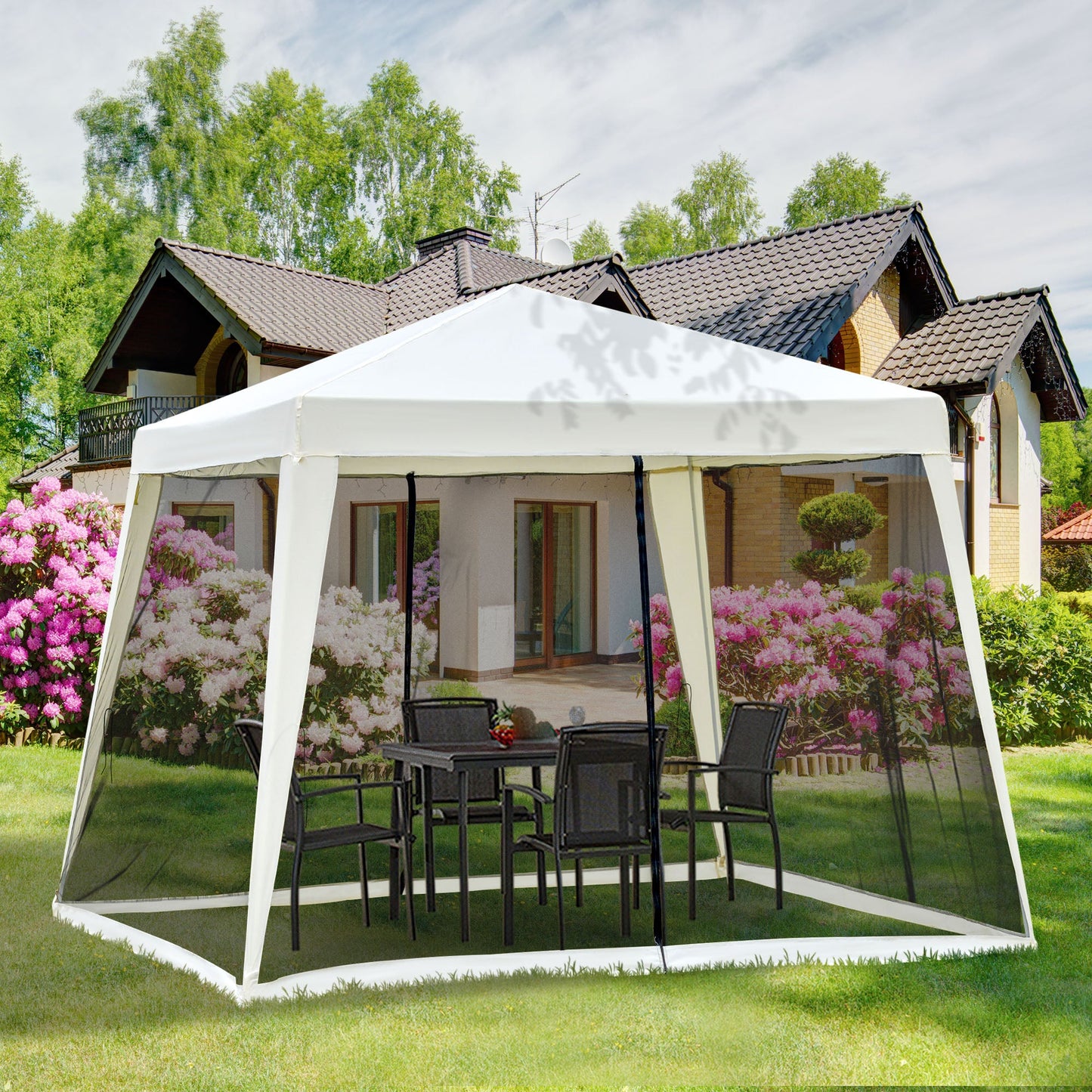 Outsunny 3 x 3 meter Outdoor Gazebo Garden Canopy Tent Sun Shade Event Shelter with Mesh Screen Side Walls, White