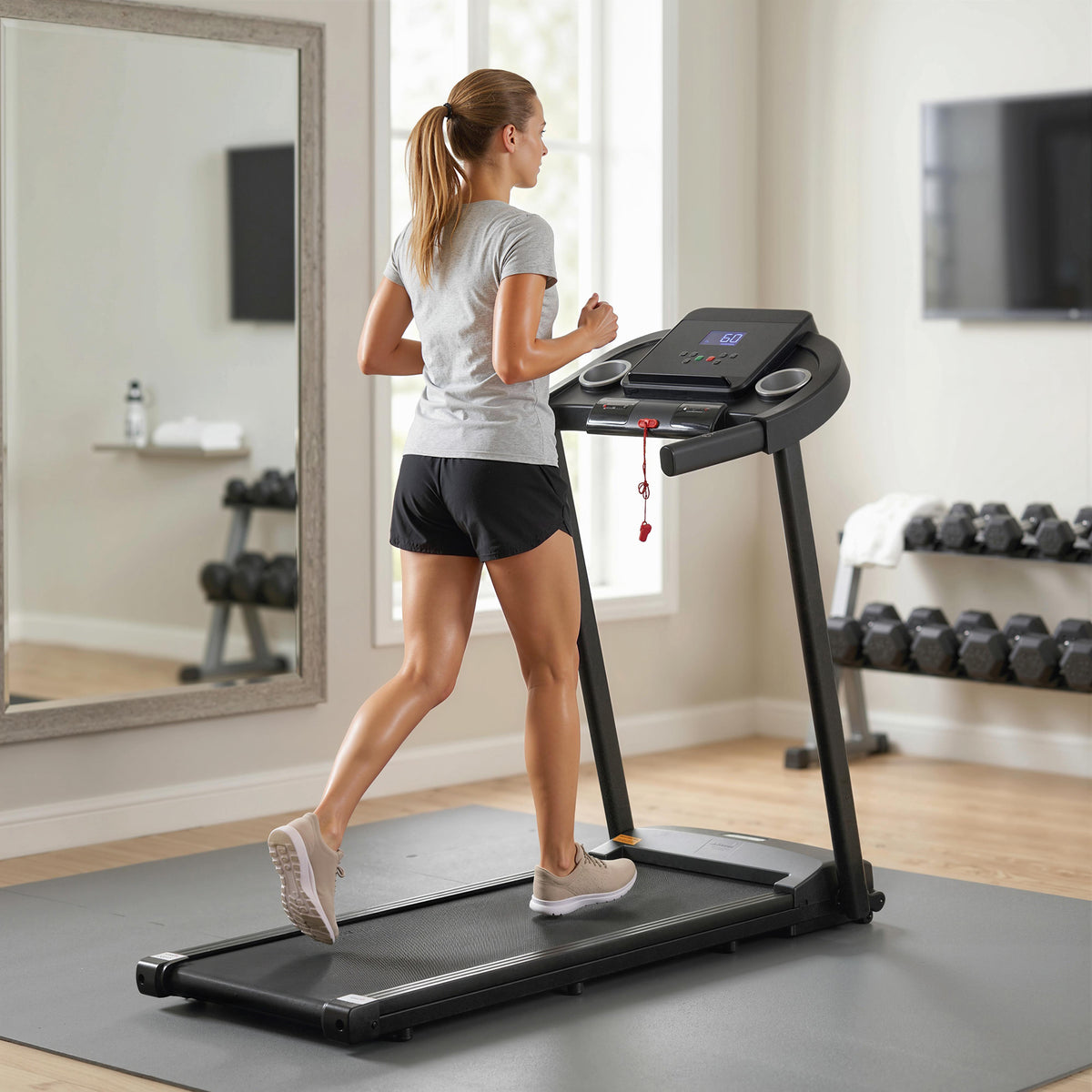 HOMCOM Treadmill Electric Motorised Running Machine With Clear LED display and Safe Protect Design, Black