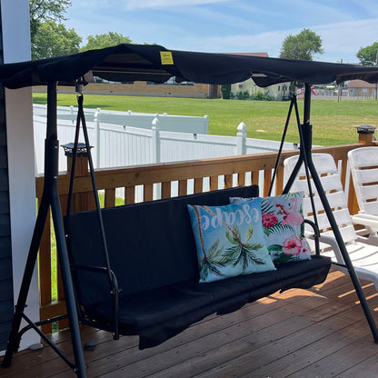 Outsunny 3 Seater Canopy Swing Chair Garden Rocking Bench Heavy Duty Patio Metal Seat w/ Top Roof - Black