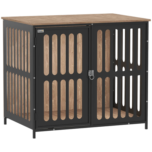 PawHut Dog Crate Furniture z siatką antypoślizgową, antypoślizgową, pojedyncze drzwi, dla średnich psów, 80 x 55 x 72 cm