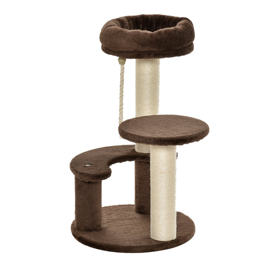 Pawhut 65 cm Cat Tree Cat Scratching Post Kitty Scratcher Kitten Activity Center Scratching Post Playhouse 2 Perch w/Hanging Sisal Rope Brown