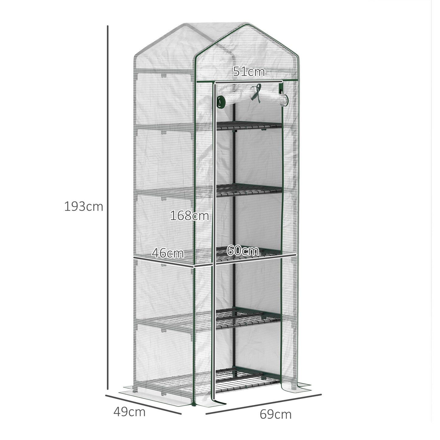 Mini szklarnia Outsunny 193 cm z pięcioma półkami – biała