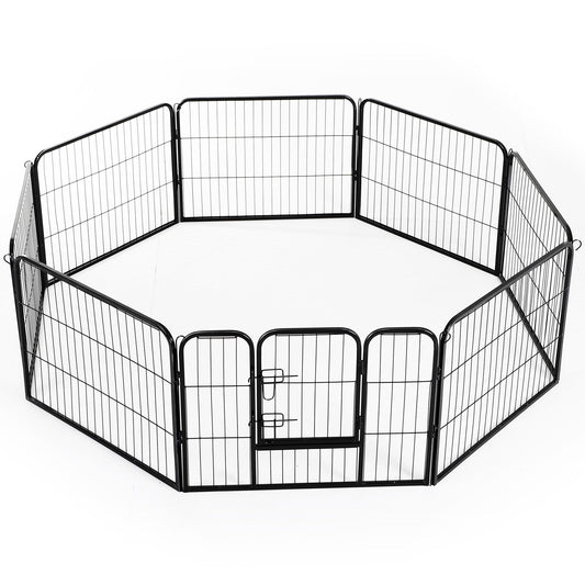 Pawhut Heavy Duty Dog pen 8 Panel Pet Puppy PlayPen Rabbit Hutch Run indoor outdoor Black, 80 x 60 cm