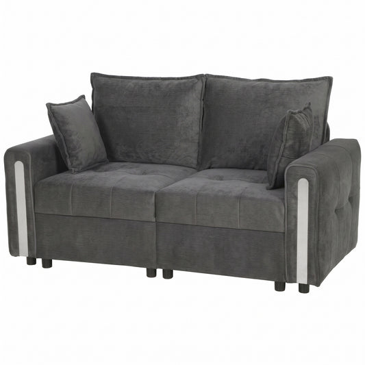 HOMCOM 2 Seater Sofa with Lift-Up Storage, 168 cm Comfy Velvet Small Couch with Wide Deep Seat, Plush Backrest, Thick Padding, 2 Pillows, Loveseat for Living Room, Home Office, Dark Grey