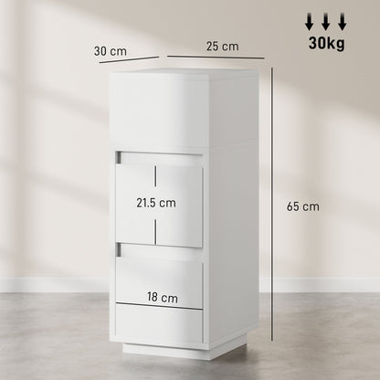 HOMCOM Slim Bedside Table, Narrow Bedside Cabinet with Open Shelf and 2 Drawers for Bedroom, Living Room, White
