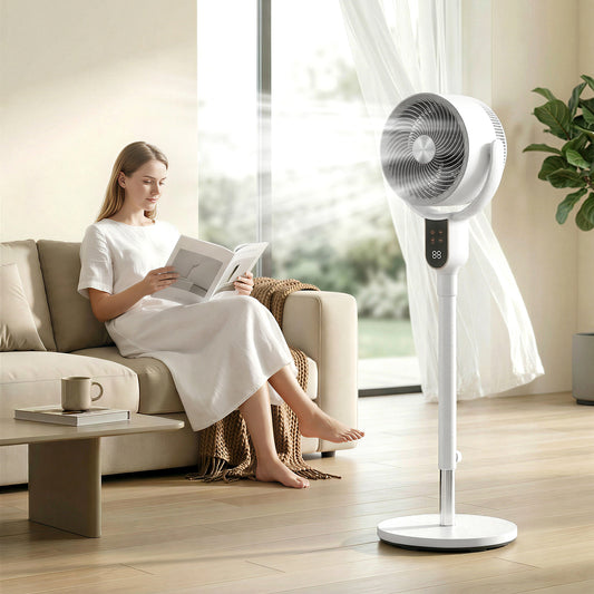 HOMCOM 20 dB Silent Standing Fan for Bedroom, 42" Pedestal Fan with Remote, 90Â° Oscillating, 8 Speeds, Remote Control, White