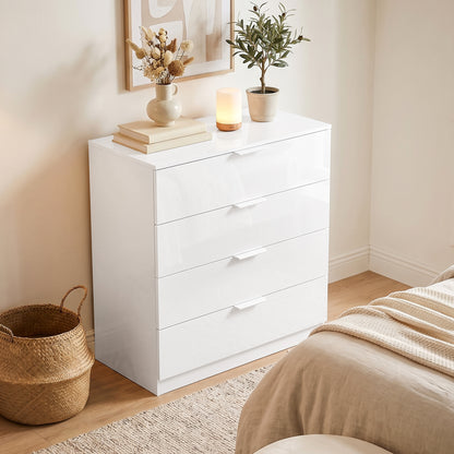 HOMCOM High Gloss 4-Drawer Chest of Drawers, Space-Saving Bedroom Storage Unit with Smooth Runners, White
