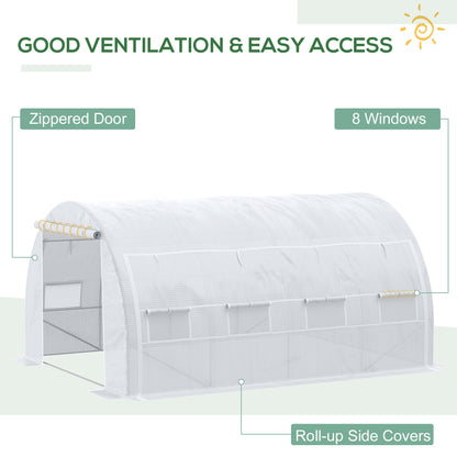 Outsunny دفيئة متعددة الأنفاق مقاس 4 × 3 × 2 م مع إطار فولاذي وغطاء مقوى وباب بسحاب و8 نوافذ للحديقة والفناء الخلفي، أبيض