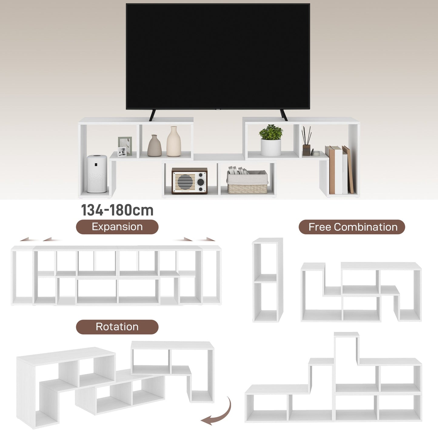 HOMCOM Three-Block Modular TV Stand - White Wood-Effect