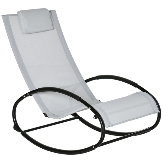 Outsunny Outdoor Rocking Chair Sun Lounger Recliner Rocker with Texteline Fabric Patio Garden Relaxer with Pillow Grey