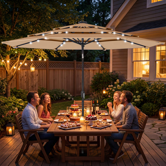 Outsunny 2.8 m Garden Parasol Umbrella in Khaki, image 2