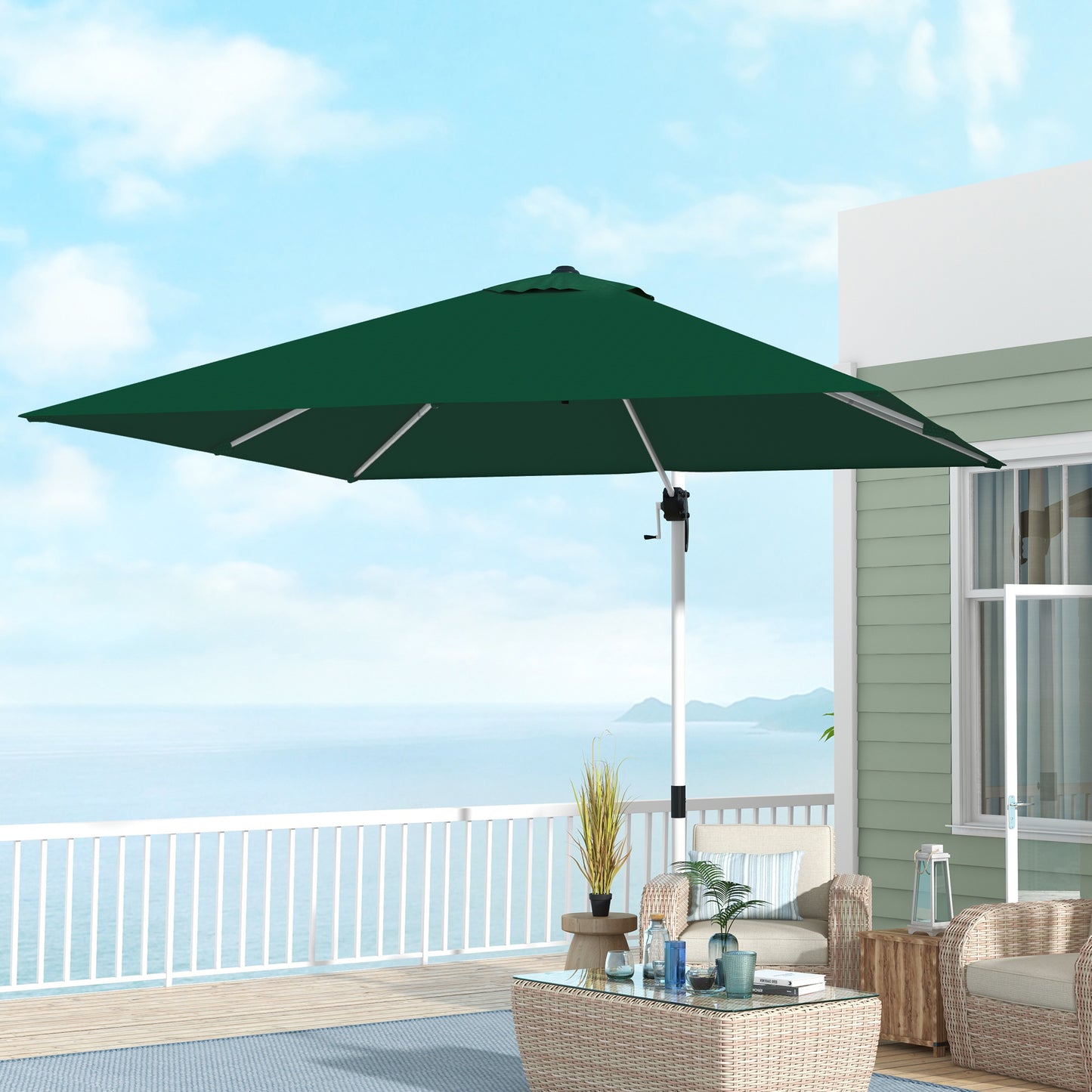 Parasol ogrodowy Outsunny Square Cantilever z pięciopozycyjnym baldachimem – zielony