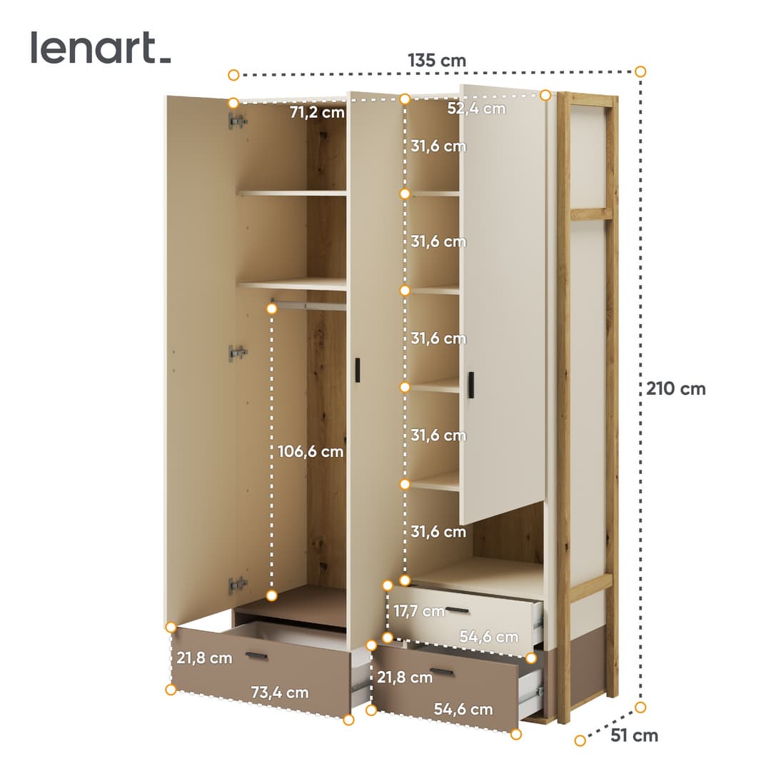 Lenny LY-01 Hinged Wardrobe 135cm