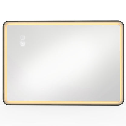 HOMCOM Bathroom Mirror with LED Lights, 100x70cm Rectangle Bathroom Mirror, Dimmable, Bluetooth, Anti-Fog, Black