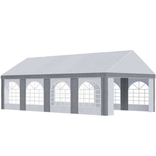 Outsunny 8 x 4m Galvanised Party Tent, Marquee Gazebo with Sides, Eight Windows and Double Doors, for Parties, Wedding and Events
