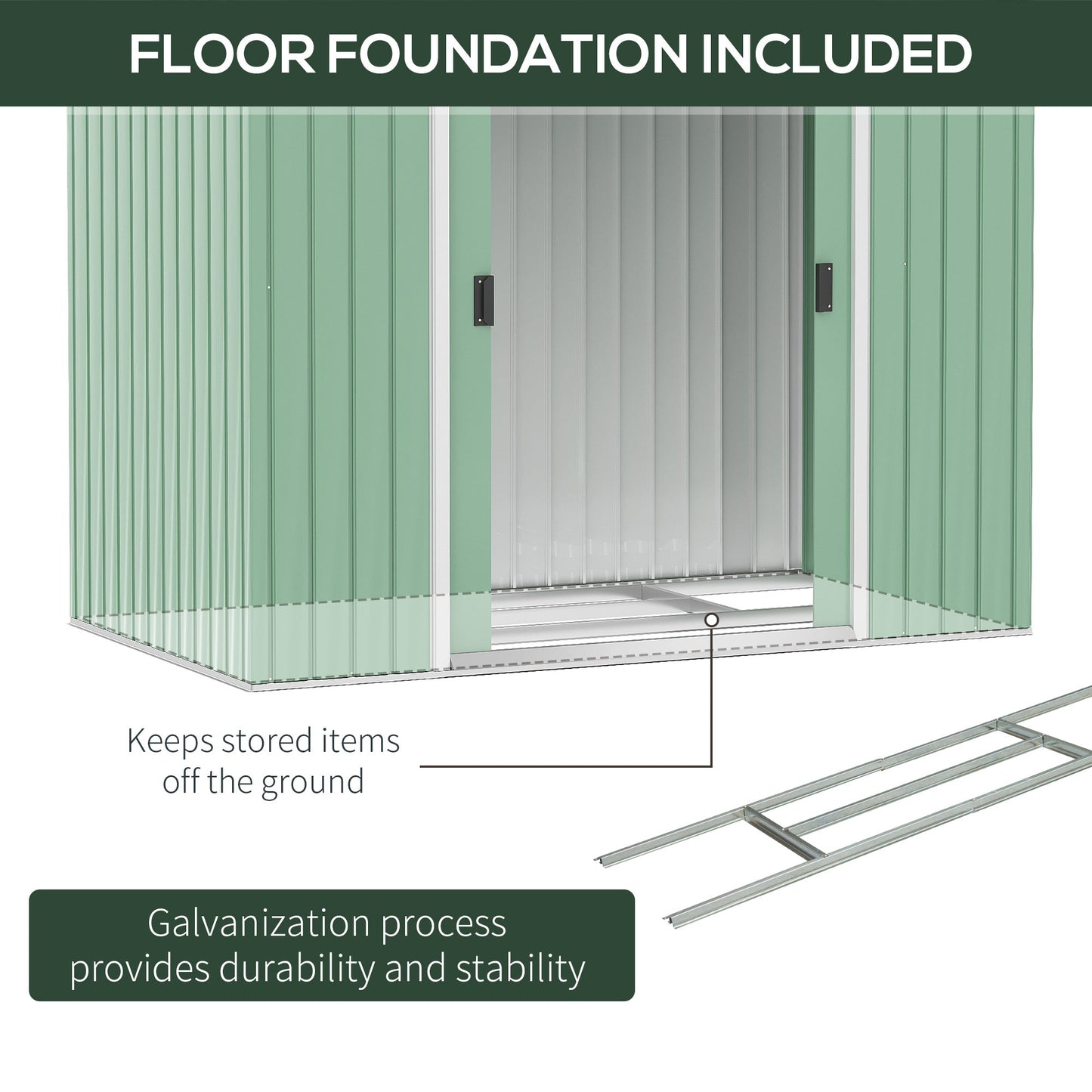 Outsunny 7ft x 4ft قابل للقفل حديقة معدنية تخزين سقيفة كبيرة فناء مسقوف أداة تخزين بناء مؤسسة يلقي صندوق الأثاث في الهواء الطلق، الضوء الأخضر