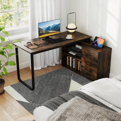 Heavy-duty L Shaped Computer Desk Corner Executive Desk with 3 Drawers-Coffee