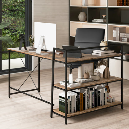 Reversible L-Shaped Computer Desk with Open Storage Shelves-Rustic Brown