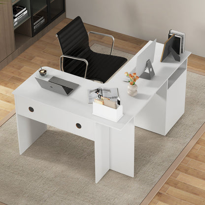 L Shaped Computer Desk with Letter File Drawer and Open Compartment-White