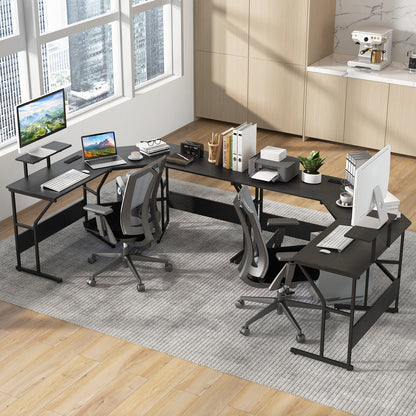 L-shaped Desk Corner Computer Desk with Movable Monitor Stand-Black