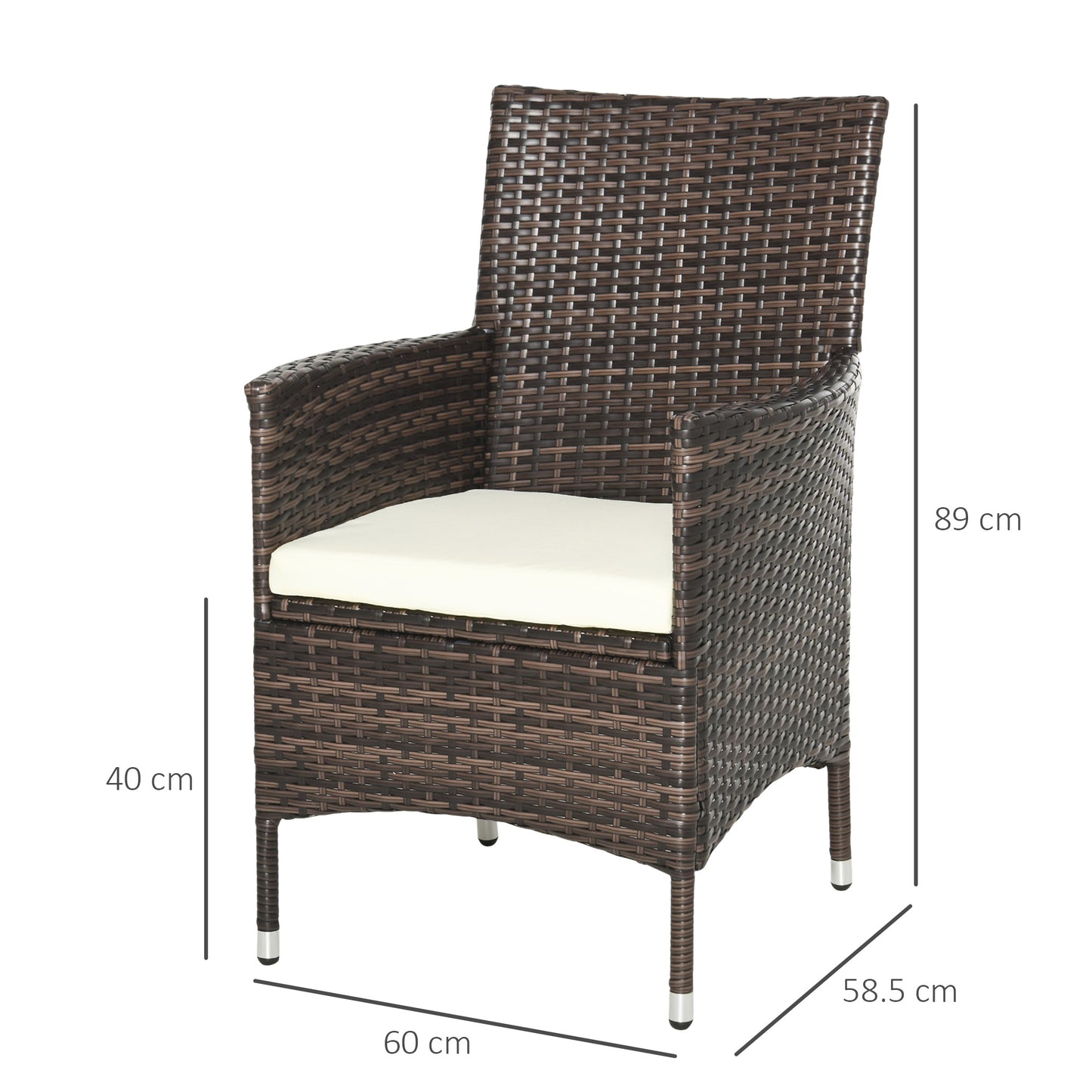 Outsunny 2 PC Outdoor Rattan Fotel Jadalniany Krzesło Ogrodowe Meble Patio Z Podłokietnikami Poduszki Mieszany Brąz