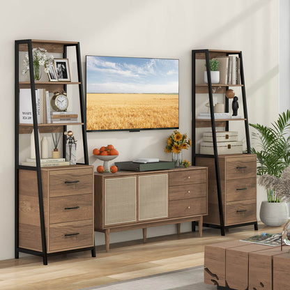 Ladder Bookshelf Tall Bookcase with 3 Open Shelves and 3 Drawers-Natural