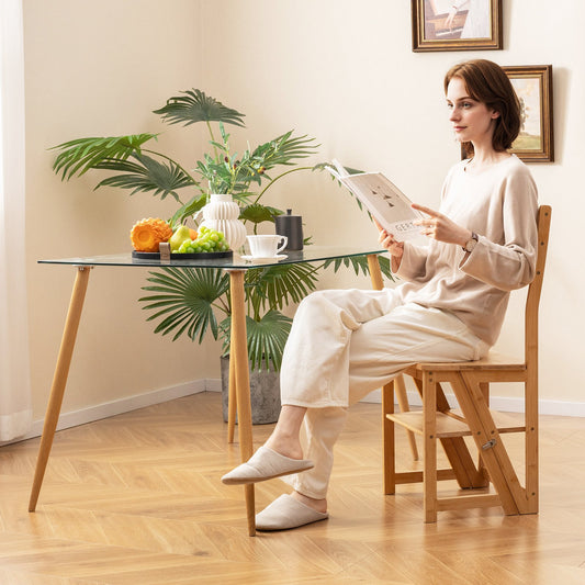 Convertible Step Stool and Chair with Safety Locks for Adults-Natural