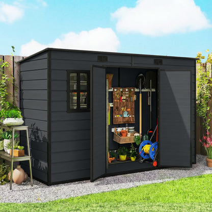 Outsunny Resin Garden Shed in Dark Grey, image 2